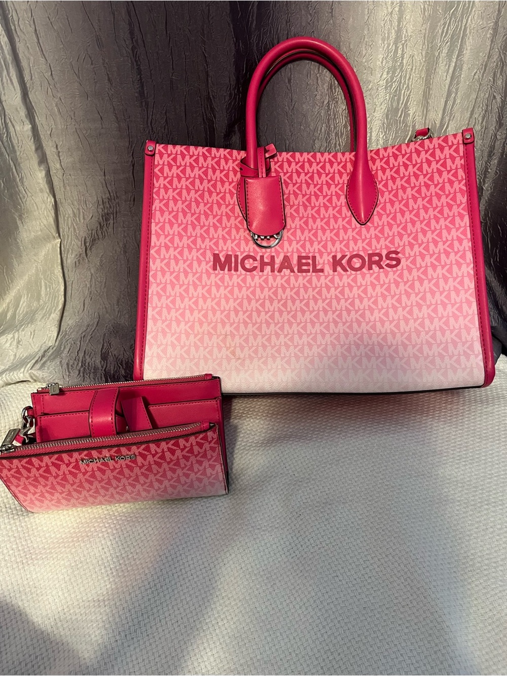 Michael Kors Ombre Pink Signature Tote with Matching Pouch